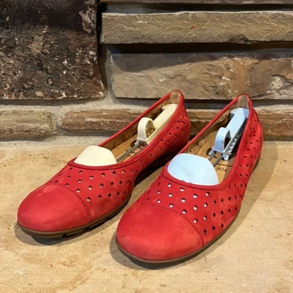 Gabor Hovercraft Red Perforated Suede Ballet Flats